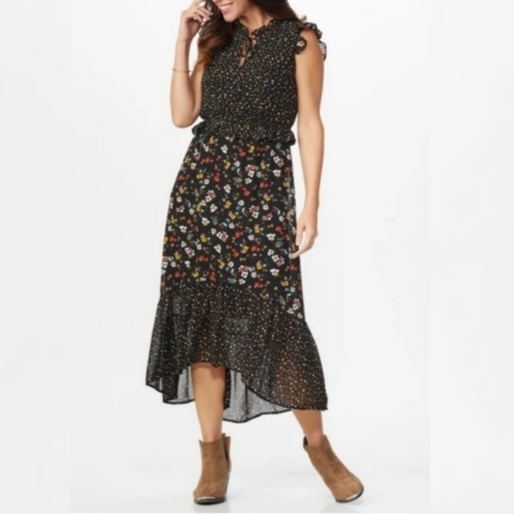 Ava James Floral Print Maxi Dress Sz M Peplum Waist Boho Fairy Whimsigoth Grunge - Picture 1 of 16